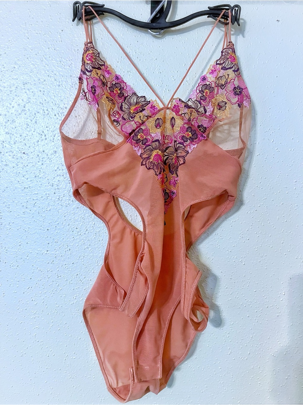 ZARA Floral Embroidered Cutout Mesh Bodysuit S NWOT